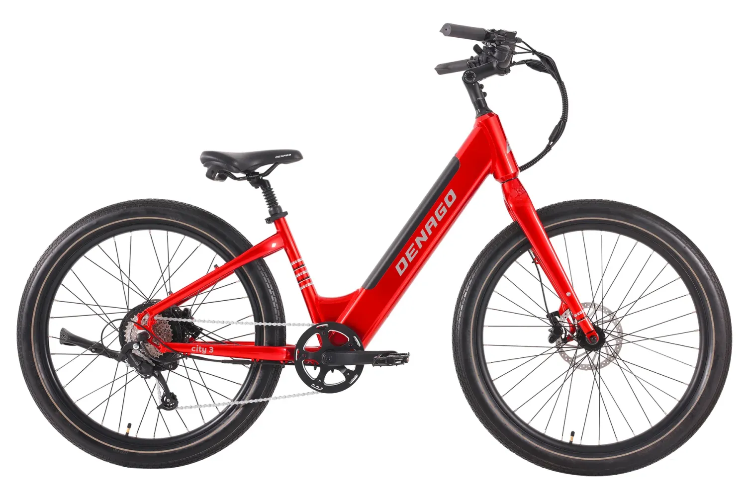 Denago City 3 Step-thru eBike, Color: Red, Size: S/M:fits 4&#39;9&quot;-5&#39;10&quot;