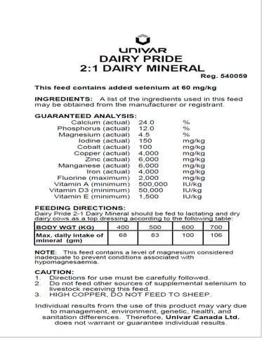 Dairy Pride 2:1 Mineral 25KG