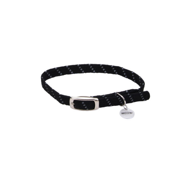 Elasta Cat Reflective Safety Stretch Collar Black 10”