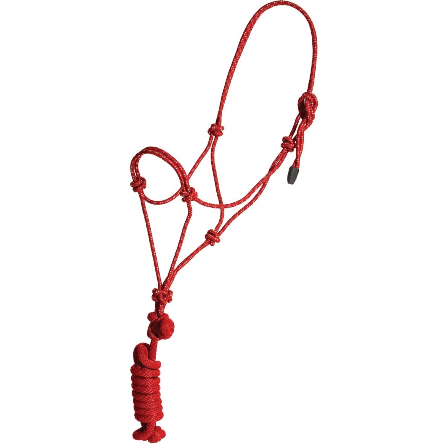 Mustang Economy Mountain Rope Halter w/ Lead - Yearling Red/White