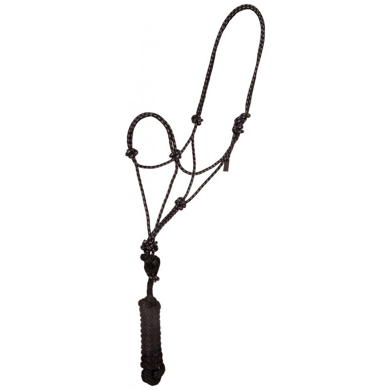 Mustang Economy Mountain Rope Halter w/ Lead - Yearling Black/White