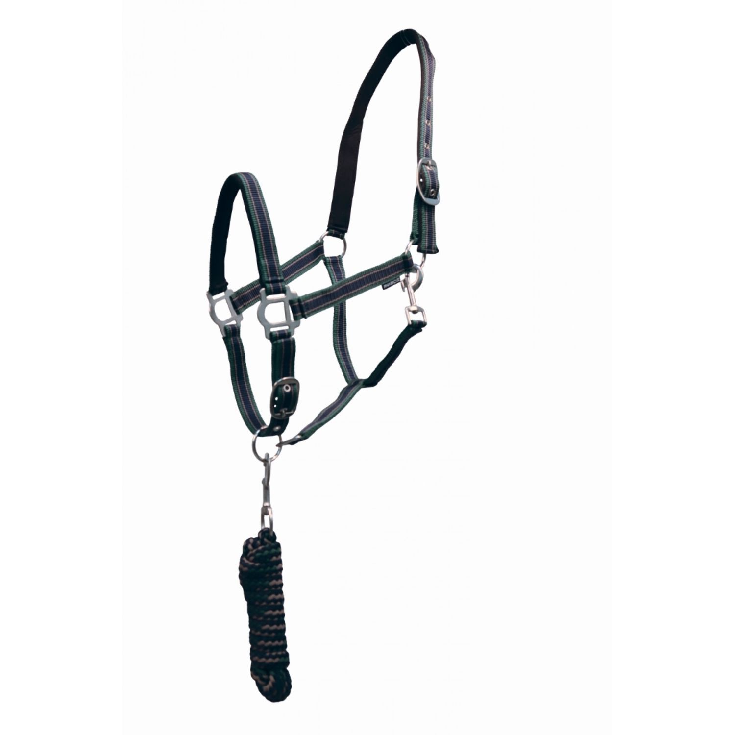 Cavalier Multi-Colour Nylon Halter w/ Lead - Navy/Green/Beige