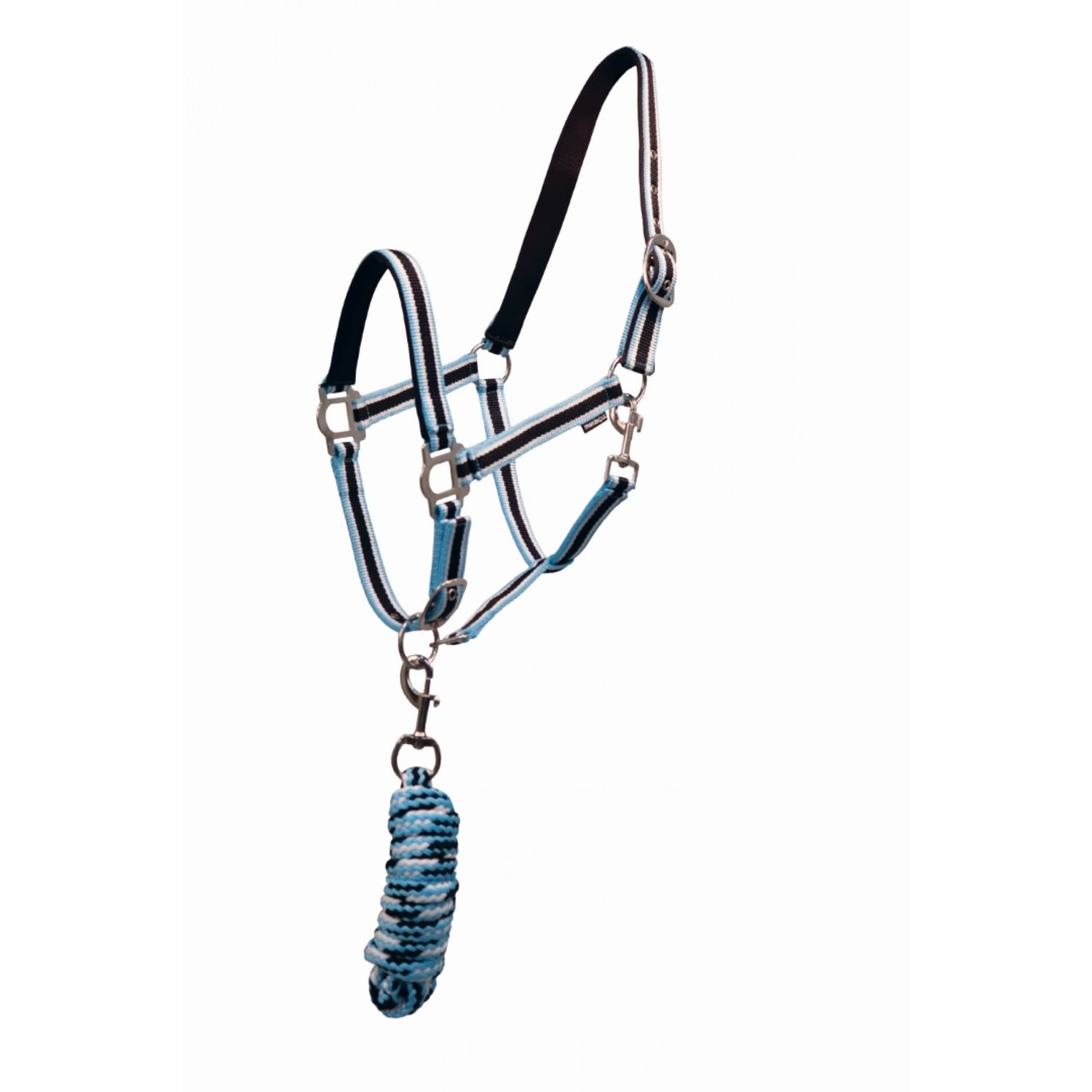 Cavalier Multi-Colour Nylon Halter w/ Lead - Navy/Baby Blue/White