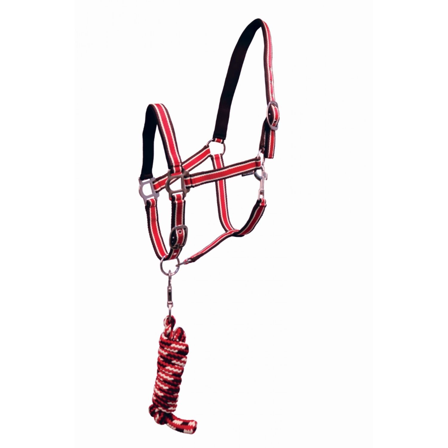 Cavalier Multi-Colour Nylon Halter w/ Lead - Red/Black/Cream