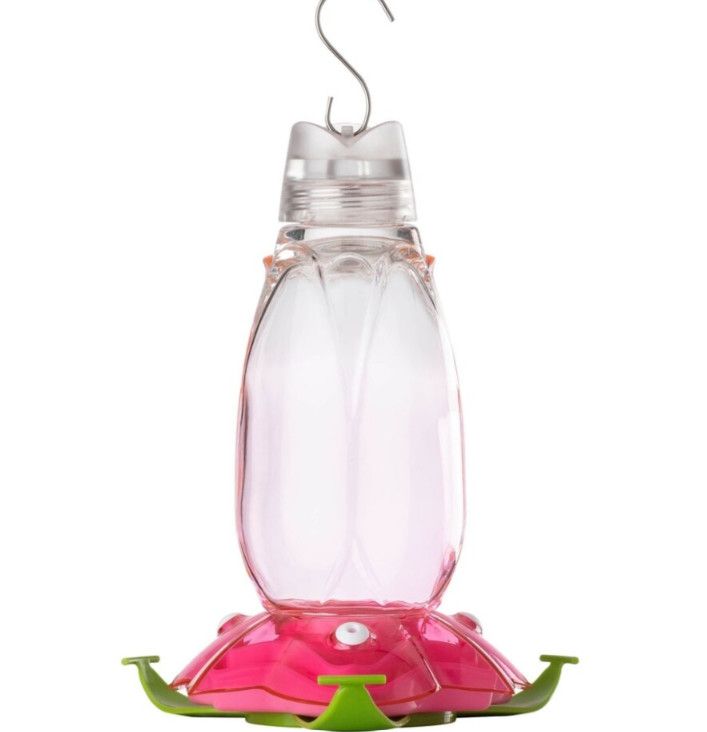 Hummingbird Feeder Pink Floral Glass 12OZ