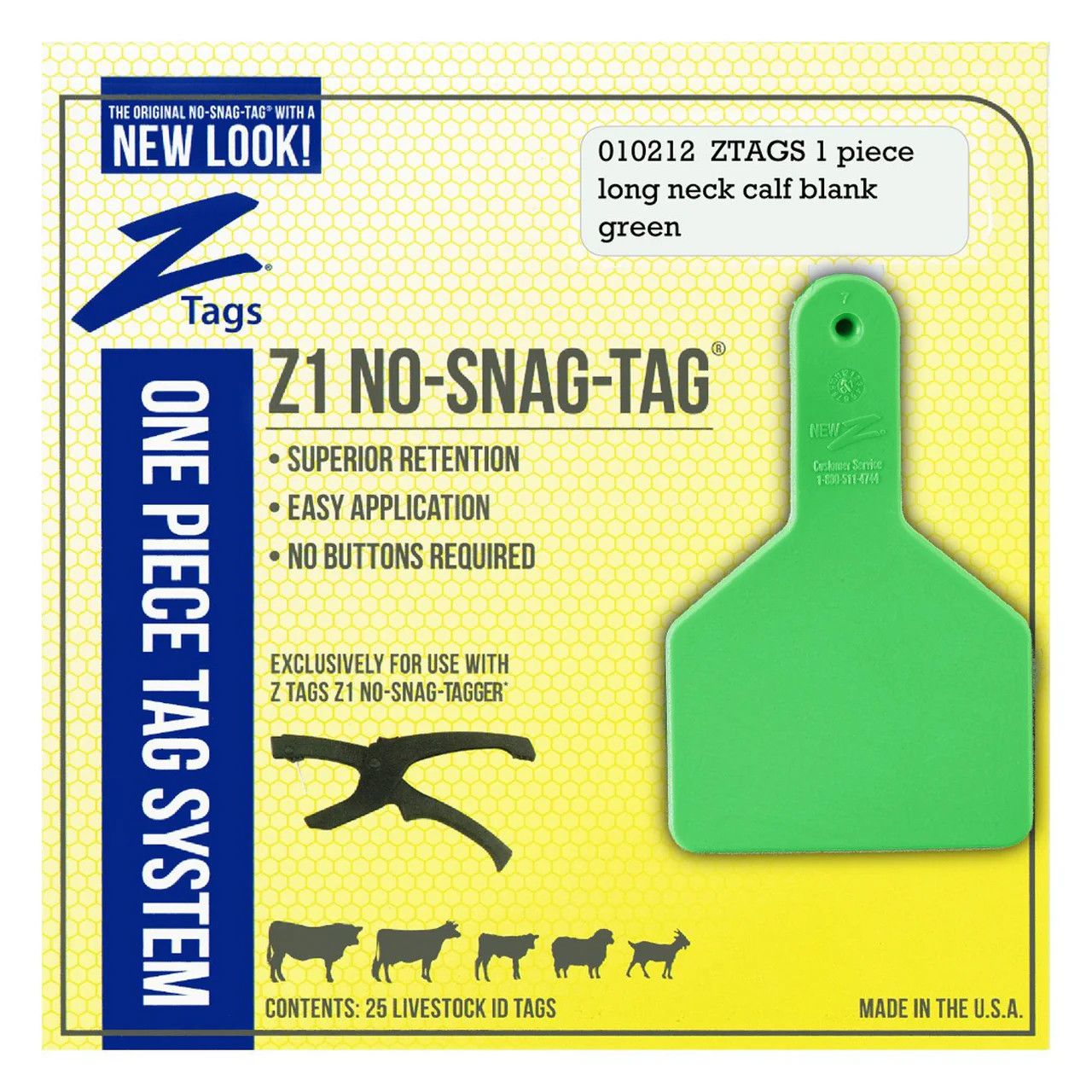 Z1 Livestock Tags 1PC Blank Long Neck Calf Green 25PK