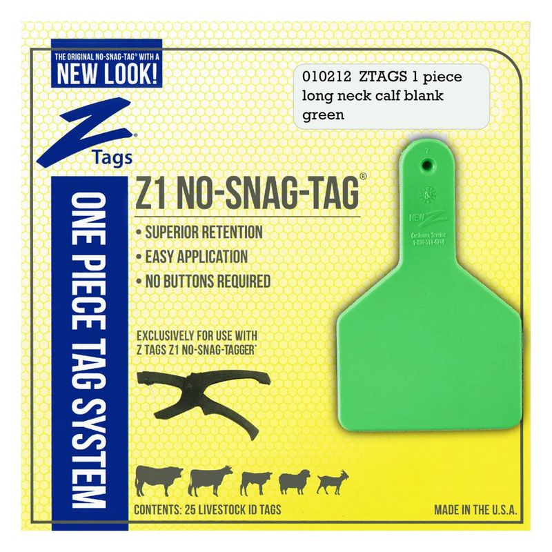 Z1 Livestock Tags 1PC Blank Long Neck Calf Green 25PK