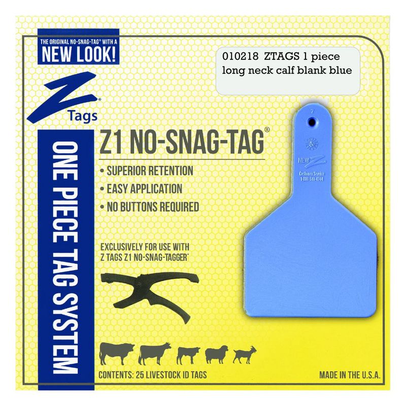 Z1 Livestock Tags 1PC Blank Long Neck Calf Blue 25PK