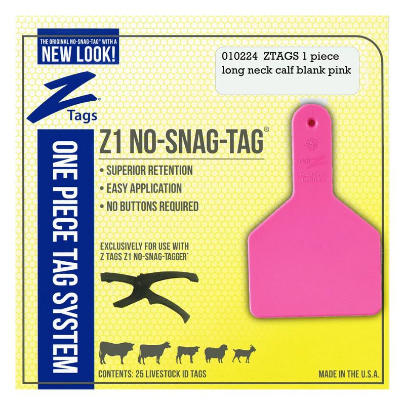 Z1 Livestock Tags 1PC Blank Long Neck Calf Pink 25PK