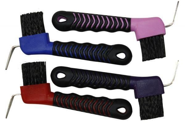 Hoof Pick w/ Brush &amp; Rubber Grip Blue