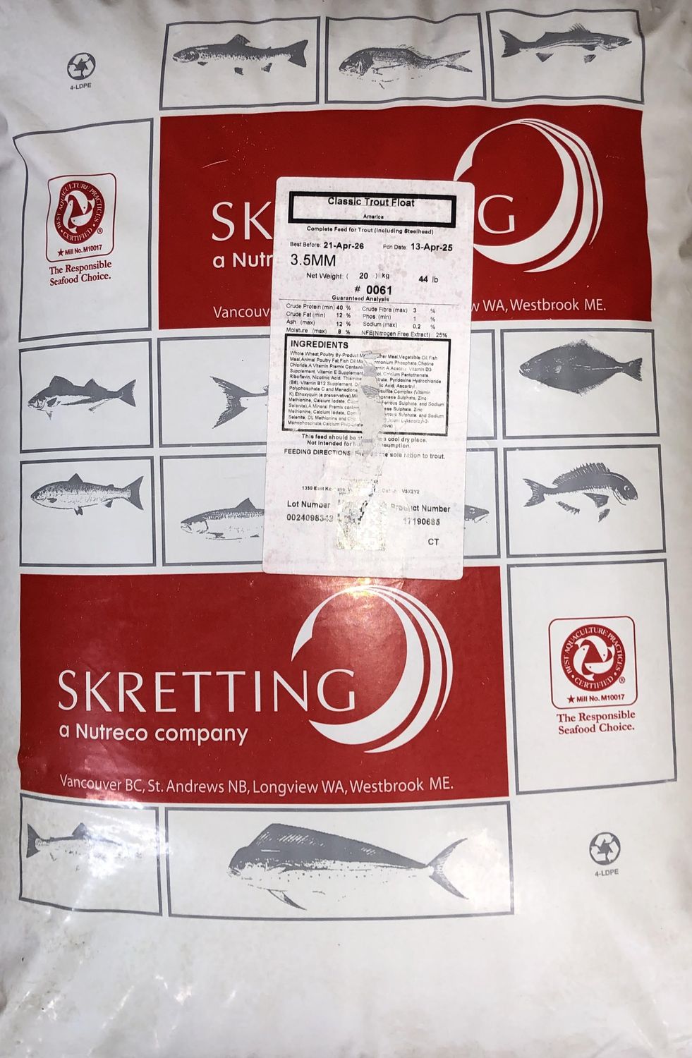 Trout Grower Pellet 3.5MM 20KG