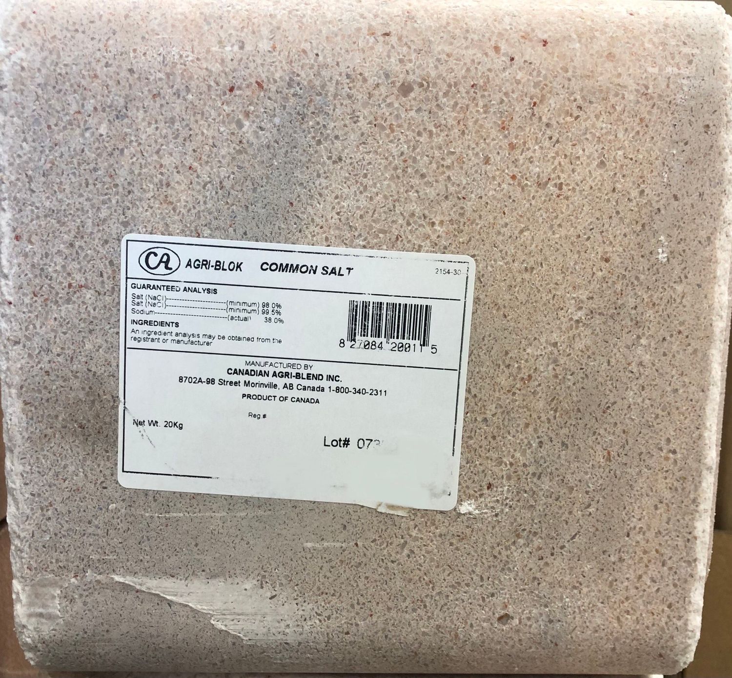 Canadian AgriBlend Plain Common Salt Block 20KG