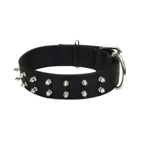 MachoDog DoublePly Nyl Spk Collar Black 24"