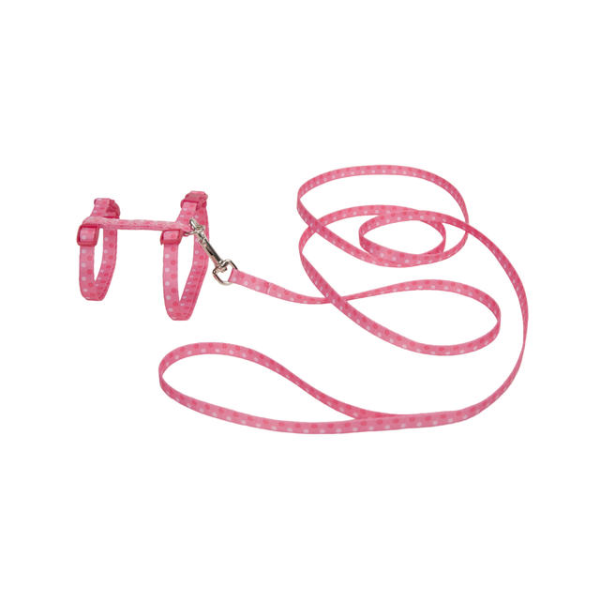 Figure H Fashion Cat Adjustable Harness &amp; Leash 18" Pink Dots