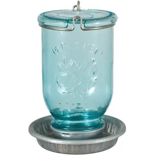 Bird Waterer Mason Jar Blue Glass 32oz