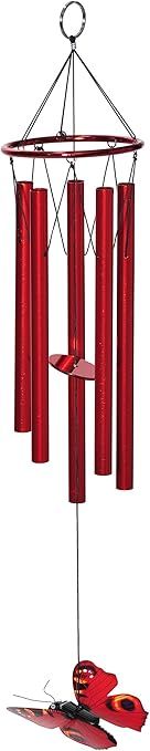 Windchime w/ Solar Fluttering Butterfly Red