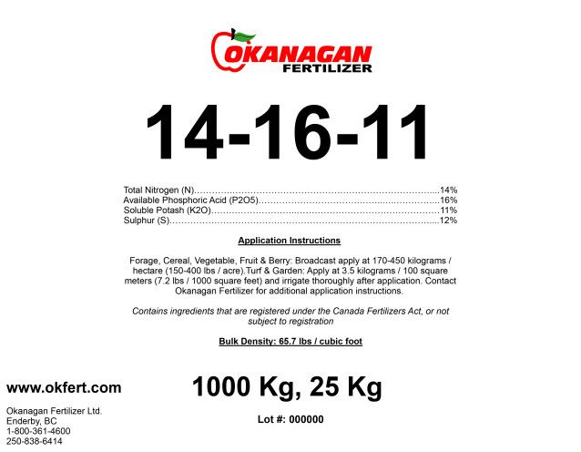 Okanagan Fertilizer 14-16-11 25KG