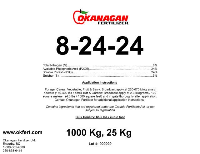 Okanagan Fertilizer 8-24-24-3S 25KG