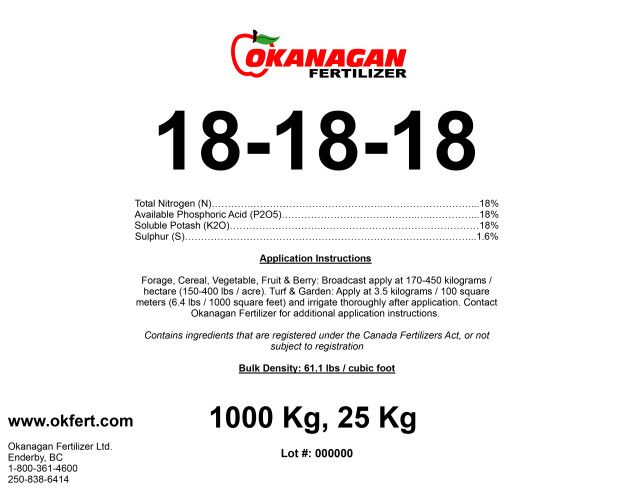 Okanagan Fertilizer 18-18-18 25KG