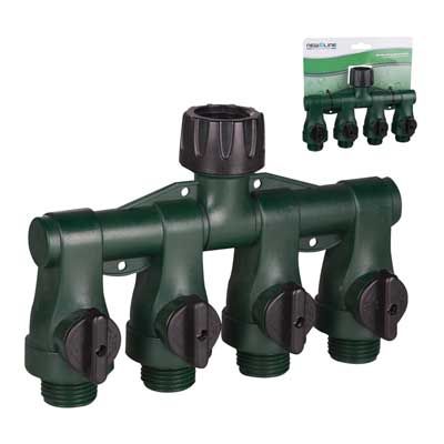 Hose Manifold Full-Flow 9/16" 4 Port Green Poly