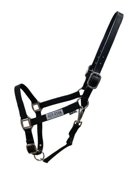 Black Nylon Halter with Leather Breakaway crown - XL 9524