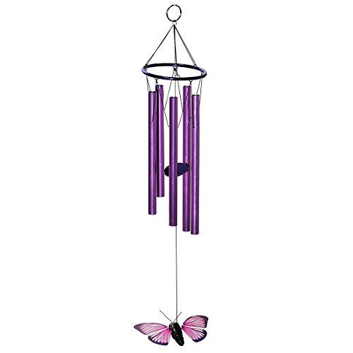 Windchime w/ Solar Fluttering Butterfly Purple