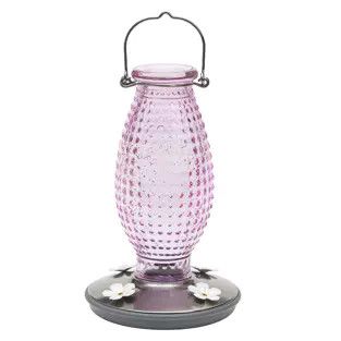 Perky Pet Vintage Glass Cranberry Hobnail Hummingbird Feeder 16OZ
