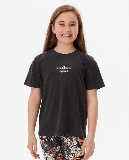GIRLS COSMIC PARADISE TEE W22, Color: WASHED BLACK, Size: 8