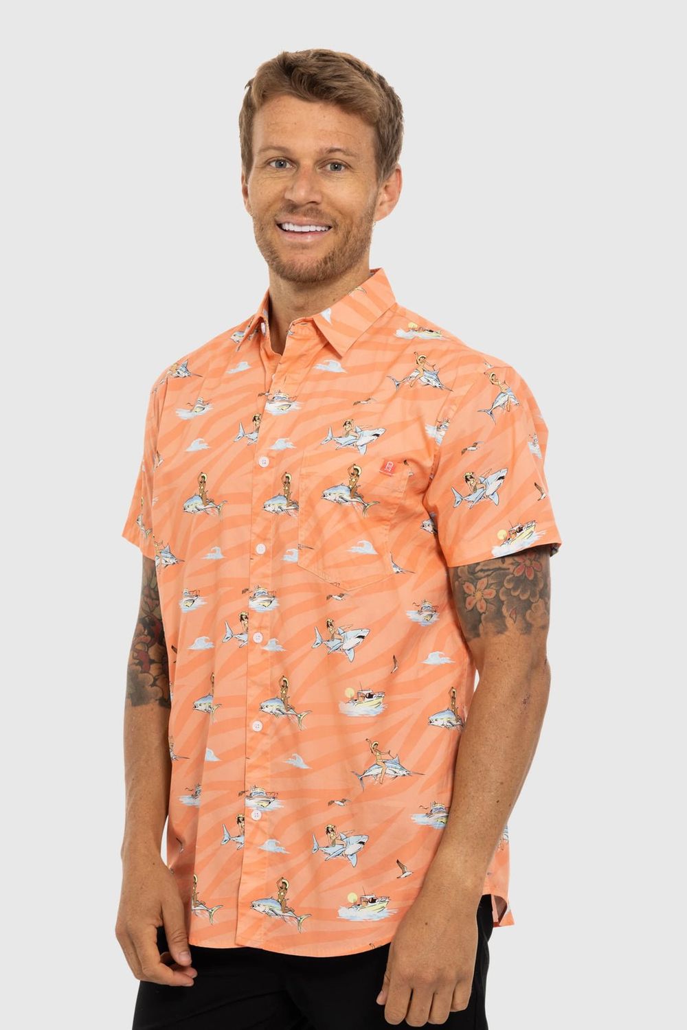 ANGLER BUTTON UP S23, Color: ORANGE, Size: M