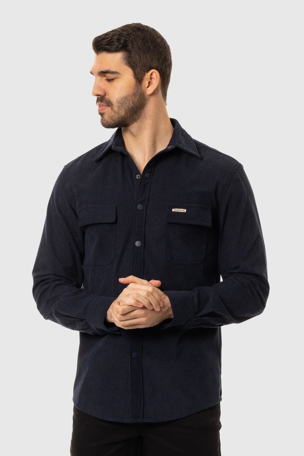 WAFFLE CORD BUTTON UP F23, Color: NAVY, Size: M