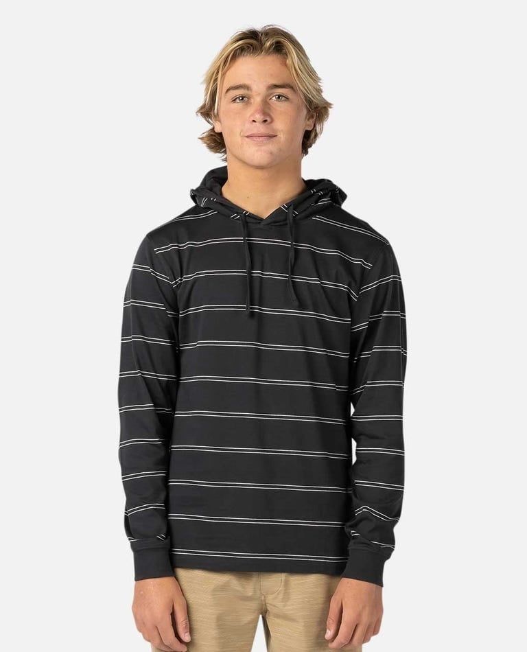 PLAIN STRIPE HOODED TEE H23, Color: WASHED BLACK, Size: M