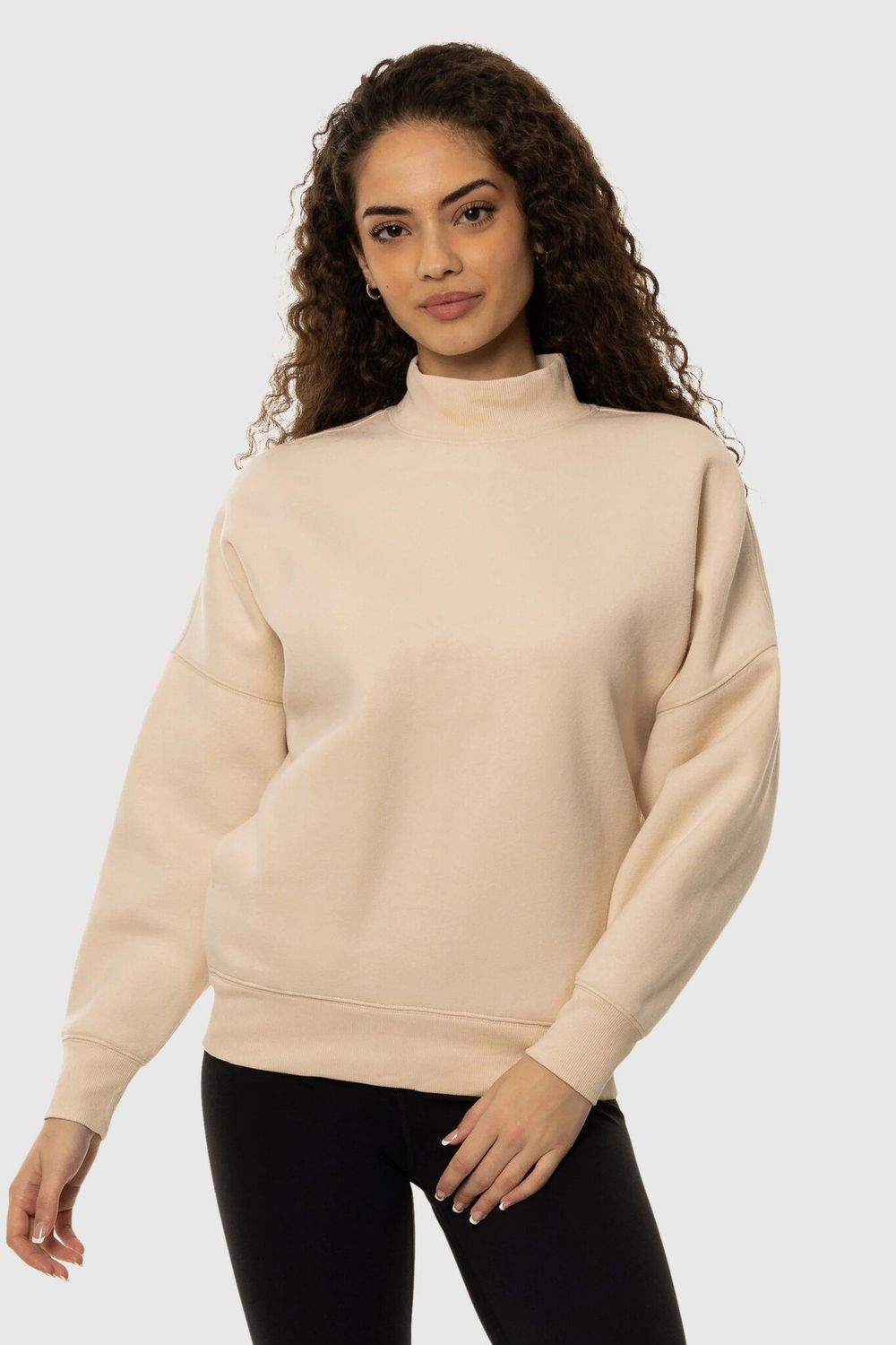 MOCK NECK SWEATER F23, Color: CREAM, Size: S/M