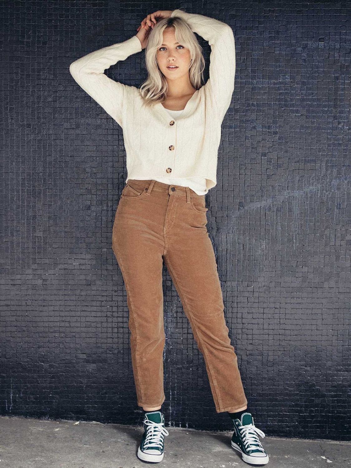 STONED STRAIGHT CORD PANT W23, Color: MOCHA, Size: 25