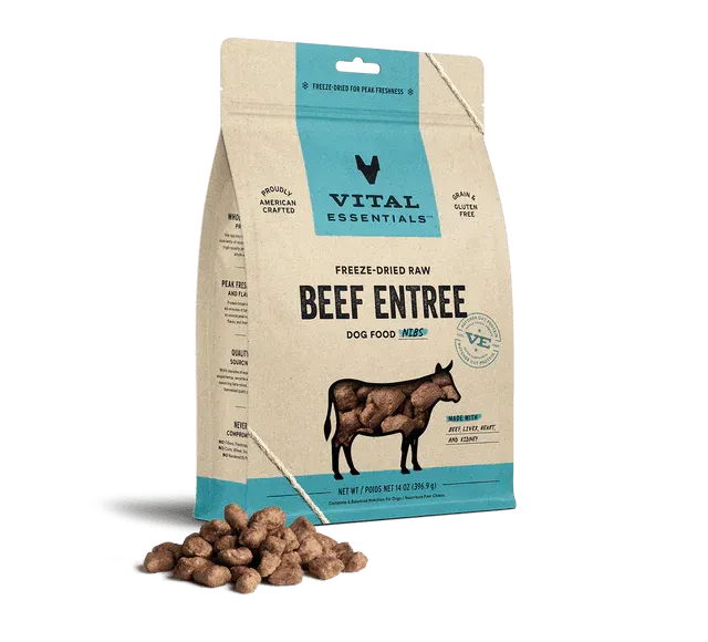 Vital Essential Freeze Dried Dog Food Nibs, Color: Beef 14oz