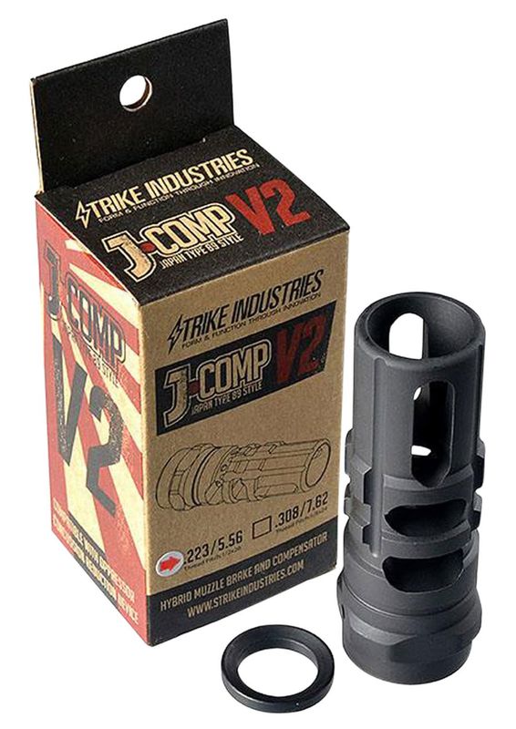 Strike Industries JCOMP2223 JComp Gen2 Black Steel with 1/2&quot;-28 tpi Threads, 2.55&quot; OAL &amp; 0.26&quot; Inside/0.87&quot; Outside Diameter for 5.56x45mm NATO AR-Platform