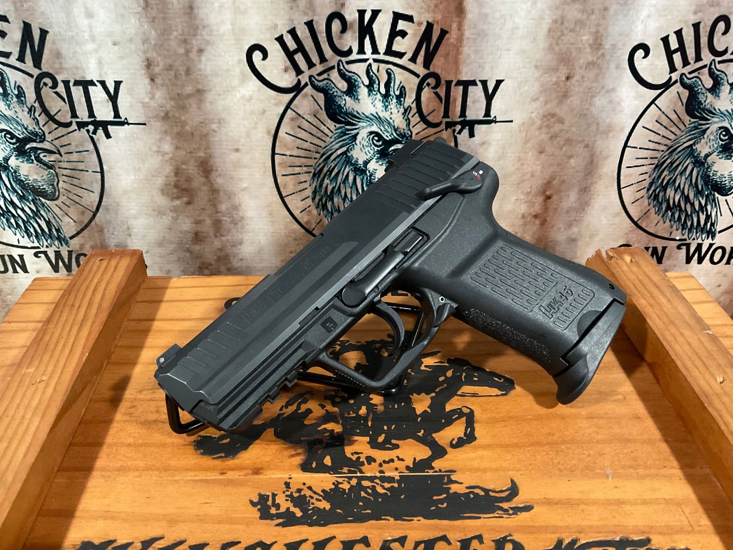 HK 81000018 HK45 Compact V1 *MA Compliant 45 ACP Caliber with 3.94&quot; Barrel, 8+1 Capacity, Overall Black Finish, Picatinny Rail Frame, Serrated Steel Slide &amp; Interchangeable Backstrap Grip Includes 2 M