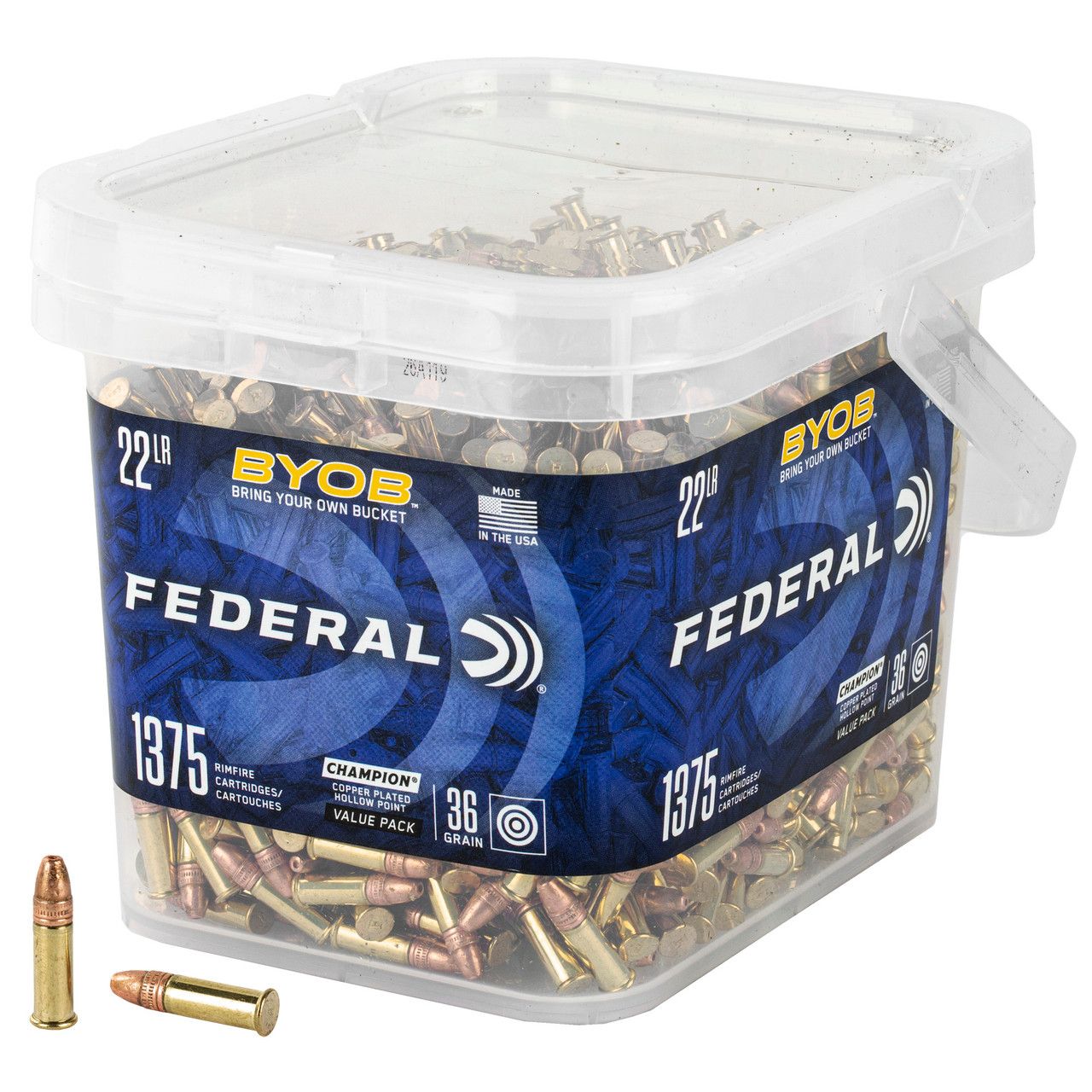 Federal 750BKT1375 Champion Training BYOB 22LR 36gr Copper Plated Hollow Point 1375/Box