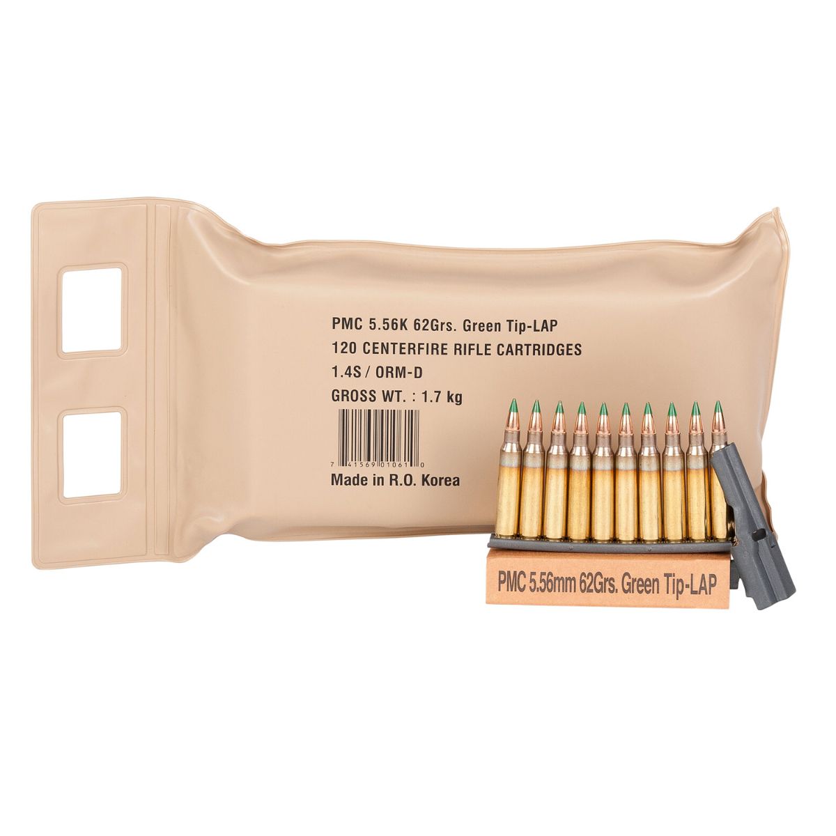 PMC 556(M55)BP X-Tac Battle Pack 5.56x45mmNATO 62gr Light Armor Piercing Green Tip 120 Per Box/5 Case
