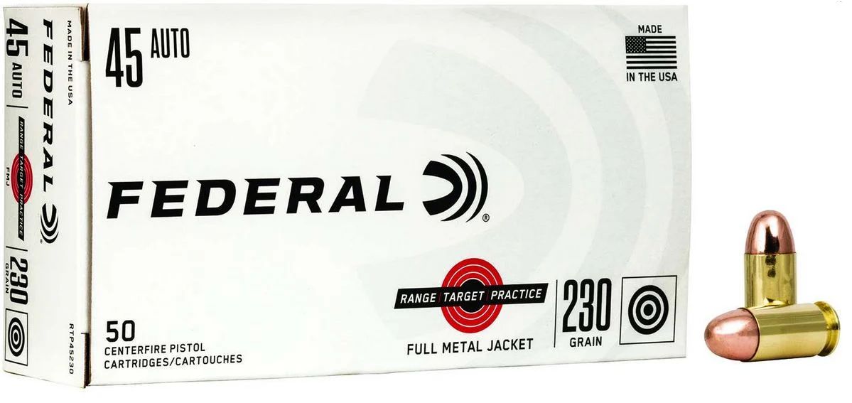 Federal RTP45230 Range &amp; Target 45ACP 230gr Full Metal Jacket 50 Per Box/20 Case