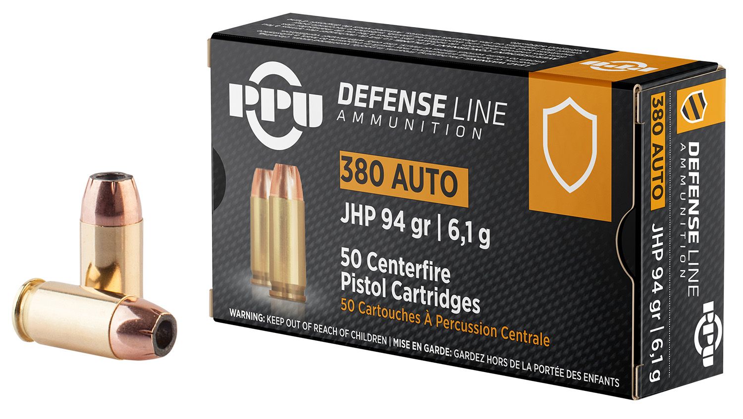 PPU PPD380A Defense 380ACP 94gr Jacketed Hollow Point 50 Per Box/20 Case
