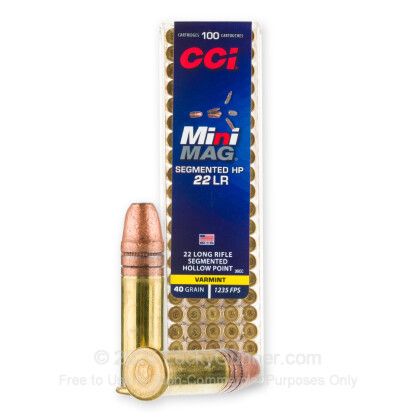 CCI 36CC Mini-Mag High Velocity 22LR 40gr Segmented Hollow Point 100 Per Box/50 Case