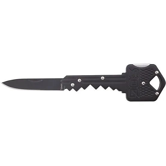 S.O.G SOGKEY101 Key 1.50&quot; Folding Plain Drop Point Black Hardcased 5Cr13MoV SS Blade/Black Stainless Steel Handle
