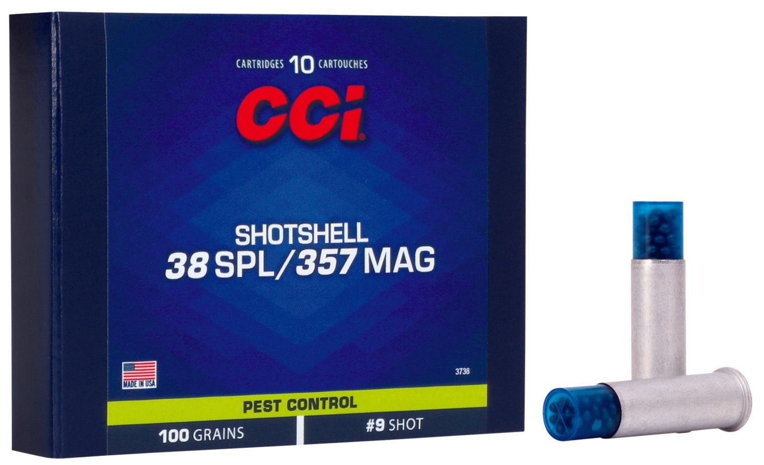 CCI 3738 Pest Control Shotshell 38Sp/357 Mag 100gr #9Shot 10 Per Box/20 Case