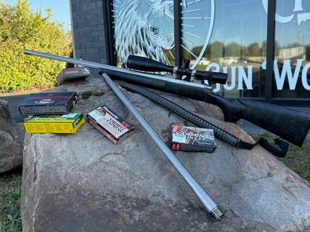 Remington Model 700 220swift/22-250 extra barrel, 5 boxes of ammo, w/ Nikon Monarch Scope*Pre-owned*