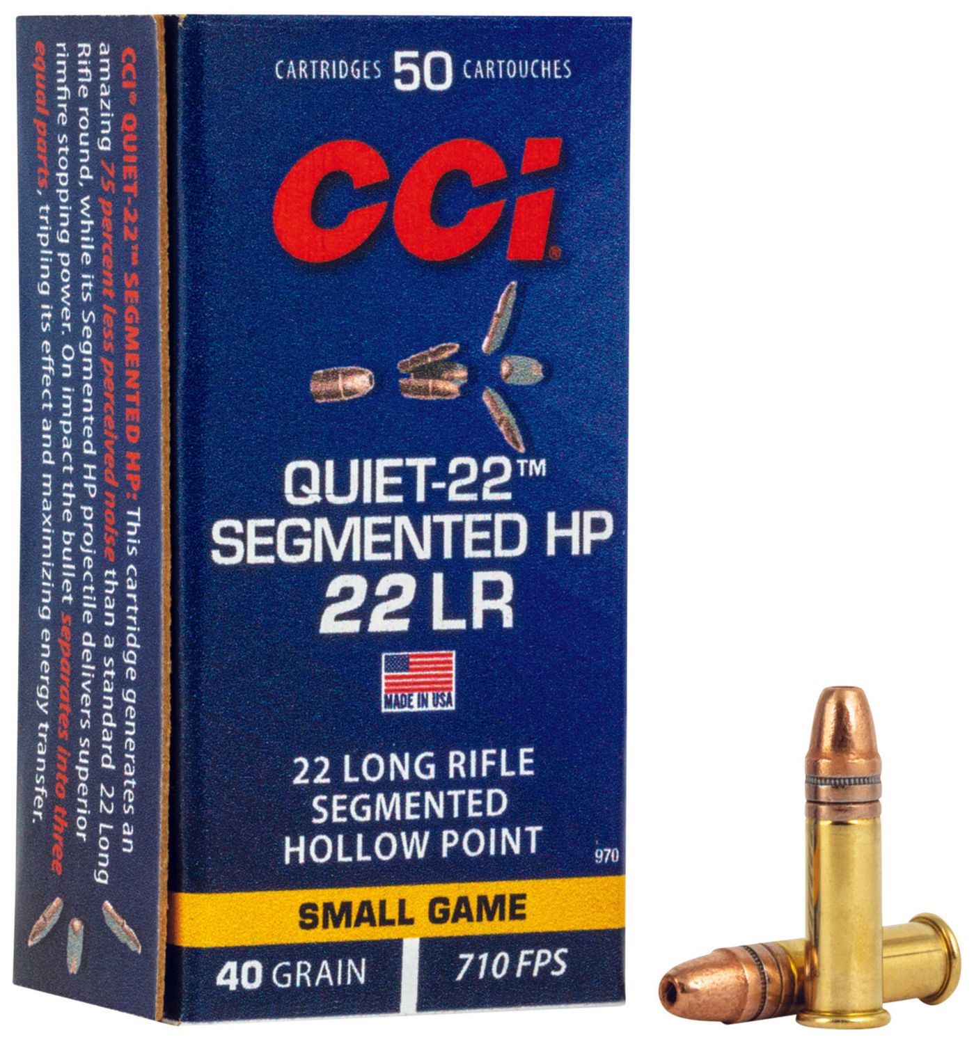 CCI 970 Quiet-22 Segmented HP 22LR 40gr Segmented Hollow Point 50 Per Box/100 Case
