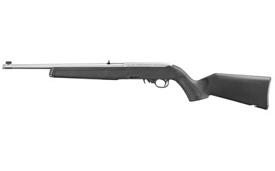 Ruger, 10/22, Semi-automatic, 22LR, 16.4" Threaded Barrel, 1/2X28 Thread Pitch, Stainless Steel Barrel, Black Polymer Stock, Adjustable Rear Sight, Gold Front Bead Sight, Manual Safety, 10 Round Rotar
