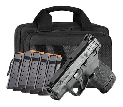 Smith &amp; Wesson 14750 M&amp;P Shield Plus Bundle Micro-Compact 9mm Luger 13+1, 3.10" Black Armornite Stainless Steel Barrel &amp; Serrated Slide, Matte Black Polymer Frame, Thumb Safety, 6 Mags &amp; Bag