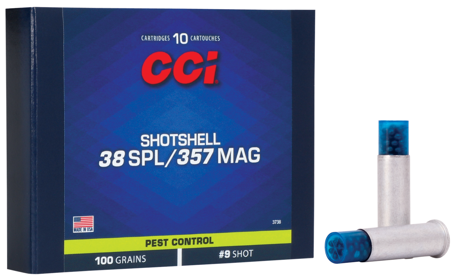 CCI 3738 Pest Control 38Sp/357 Mag 100gr #9Shot 10 Per Box/20 Case