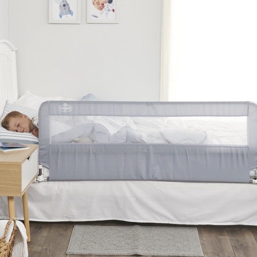 Regalo Extra Long Hideaway Bedrail, Gray Baby Safety Rail, Safety Bed Rail