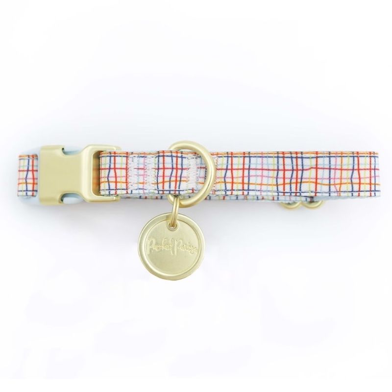 Packed Party Grid Fashion Dog Collar, Gold, S